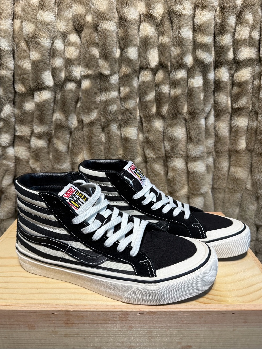 Vans Black & White High-Top Stripe Skate Sneakers